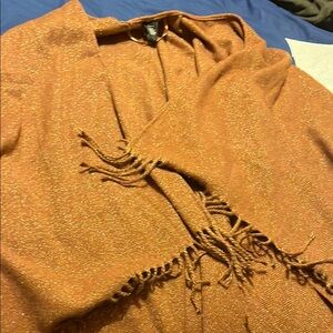 Shimmering Orange Fringe Shawl